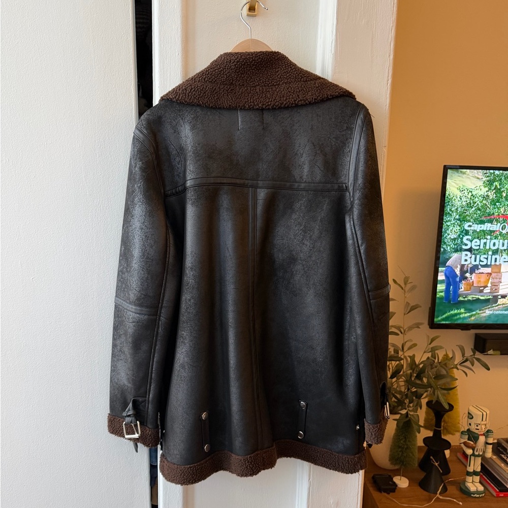 Urban Outfitters Soft Pleather Jacket with Brown Shearling Lining - Picture 2 of 4